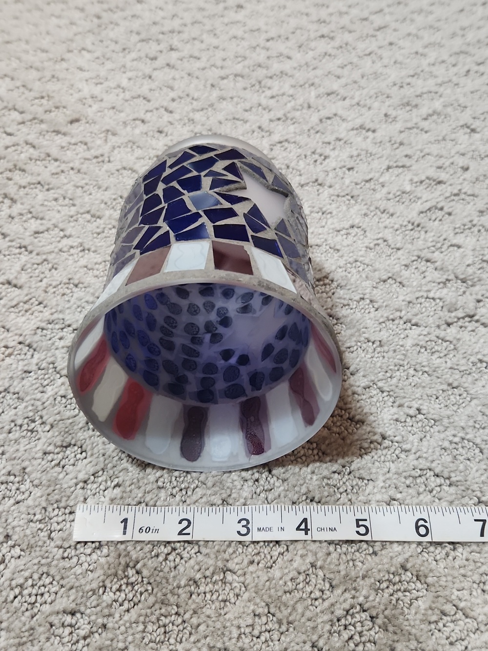 Patriotic Americana Mosaic Glass Votive Holder - Red, White & Blue - Picture 8 of 10